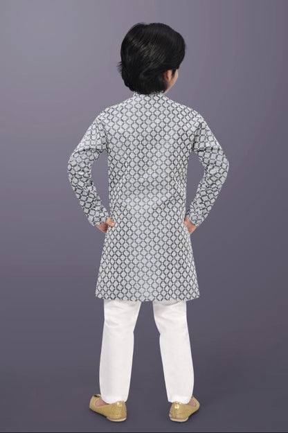 Neera Trendz Grey Cotton Thread Embroidery Kid's Kurta Pajama - Distacart