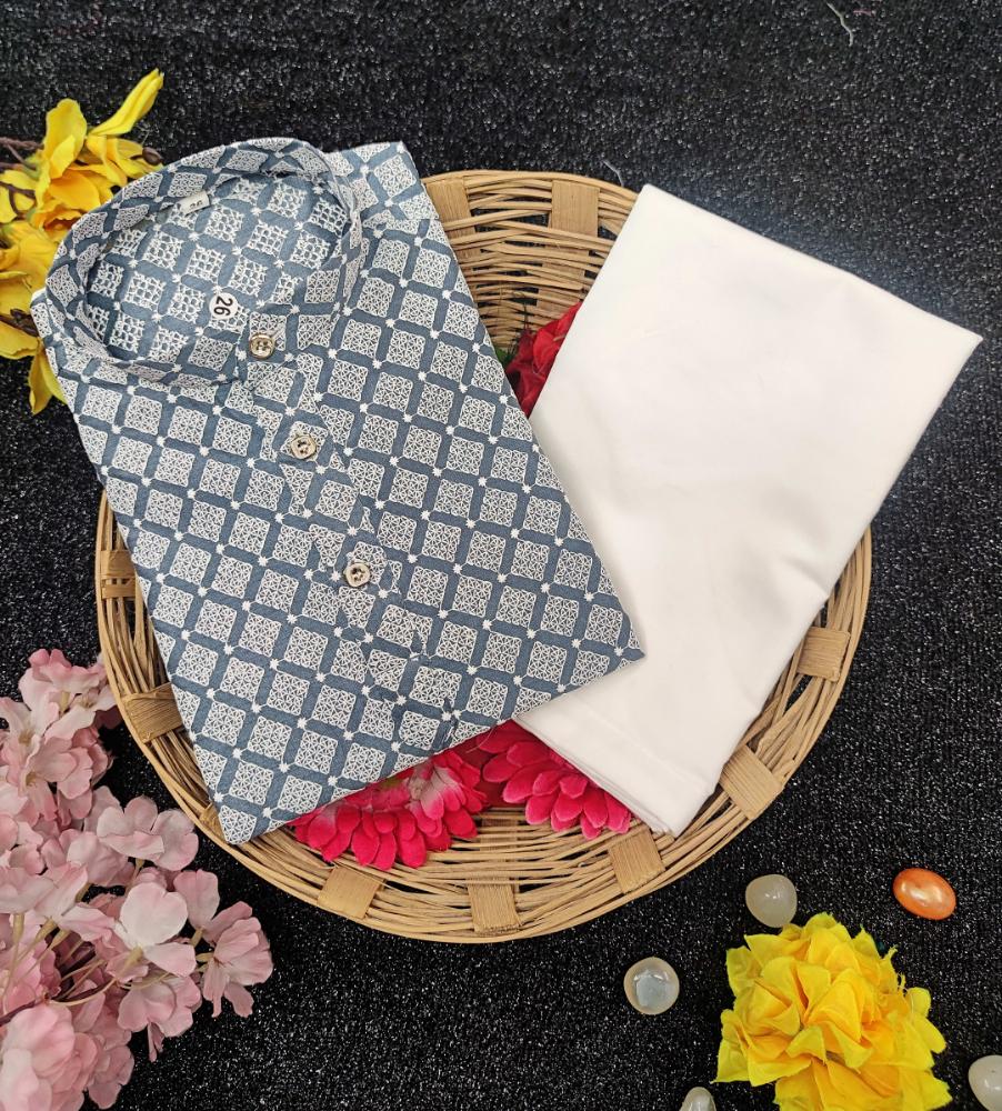 Neera Trendz Grey Cotton Thread Embroidery Kid's Kurta Pajama - Distacart