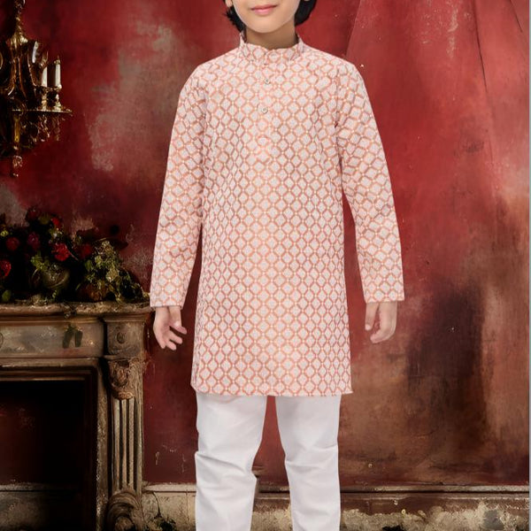 Neera Trendz Peach Cotton Thread Embroidery Kid's Kurta Pajama - Distacart