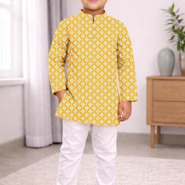 Neera Trendz Yellow Cotton Thread Embroidery Kid's Kurta Pajama - Distacart