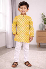 Thumbnail for Neera Trendz Yellow Cotton Thread Embroidery Kid's Kurta Pajama - Distacart
