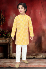 Thumbnail for Neera Trendz Yellow Cotton Thread Embroidery Kid's Kurta Pajama - Distacart