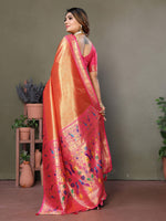Thumbnail for Aastha Fashion Orange Tissue Silk Paithani Woven Saree - Distacart