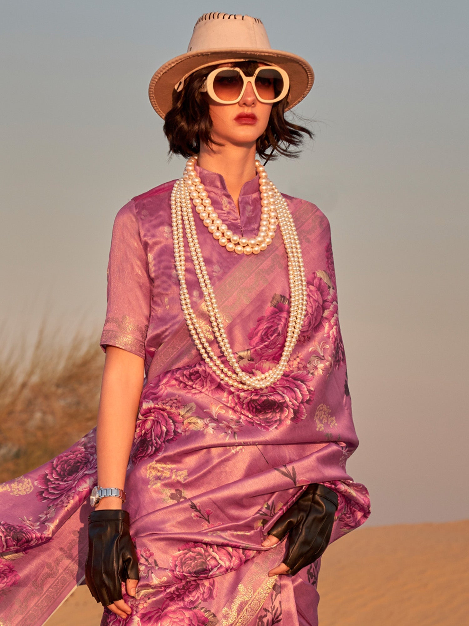 NOZ2TOZ Women's Tissue Mauve Printed Designer Saree With Blouse Piece - Distacart