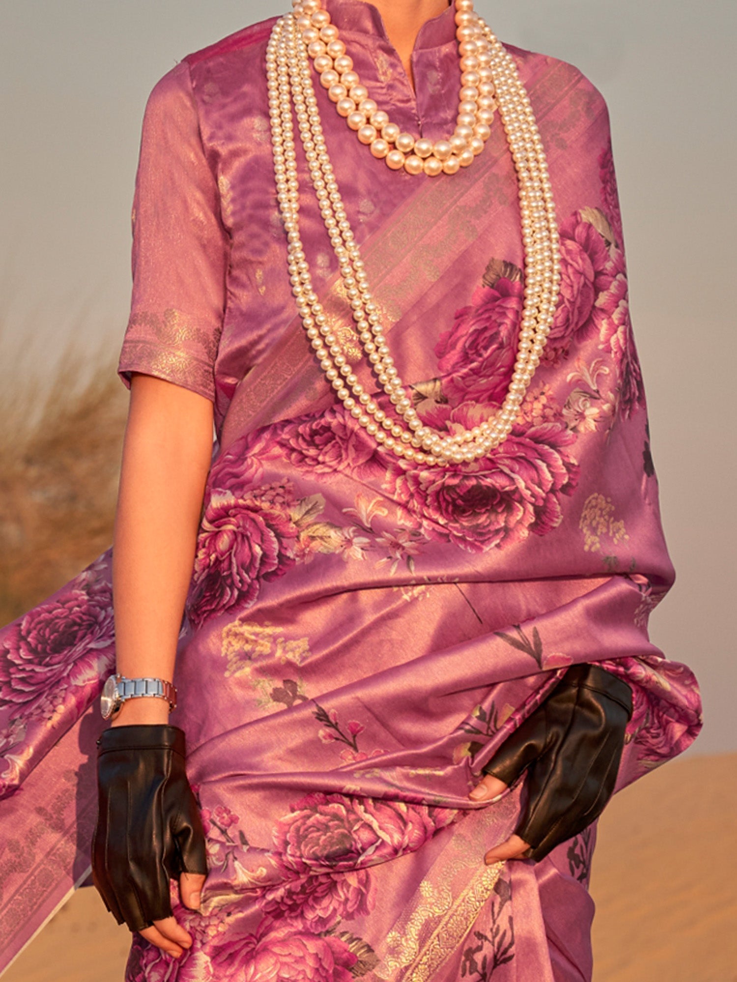 NOZ2TOZ Women's Tissue Mauve Printed Designer Saree With Blouse Piece - Distacart