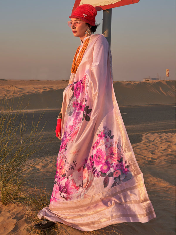 NOZ2TOZ Women's Tissue Pink Printed Designer Saree With Blouse Piece - Distacart