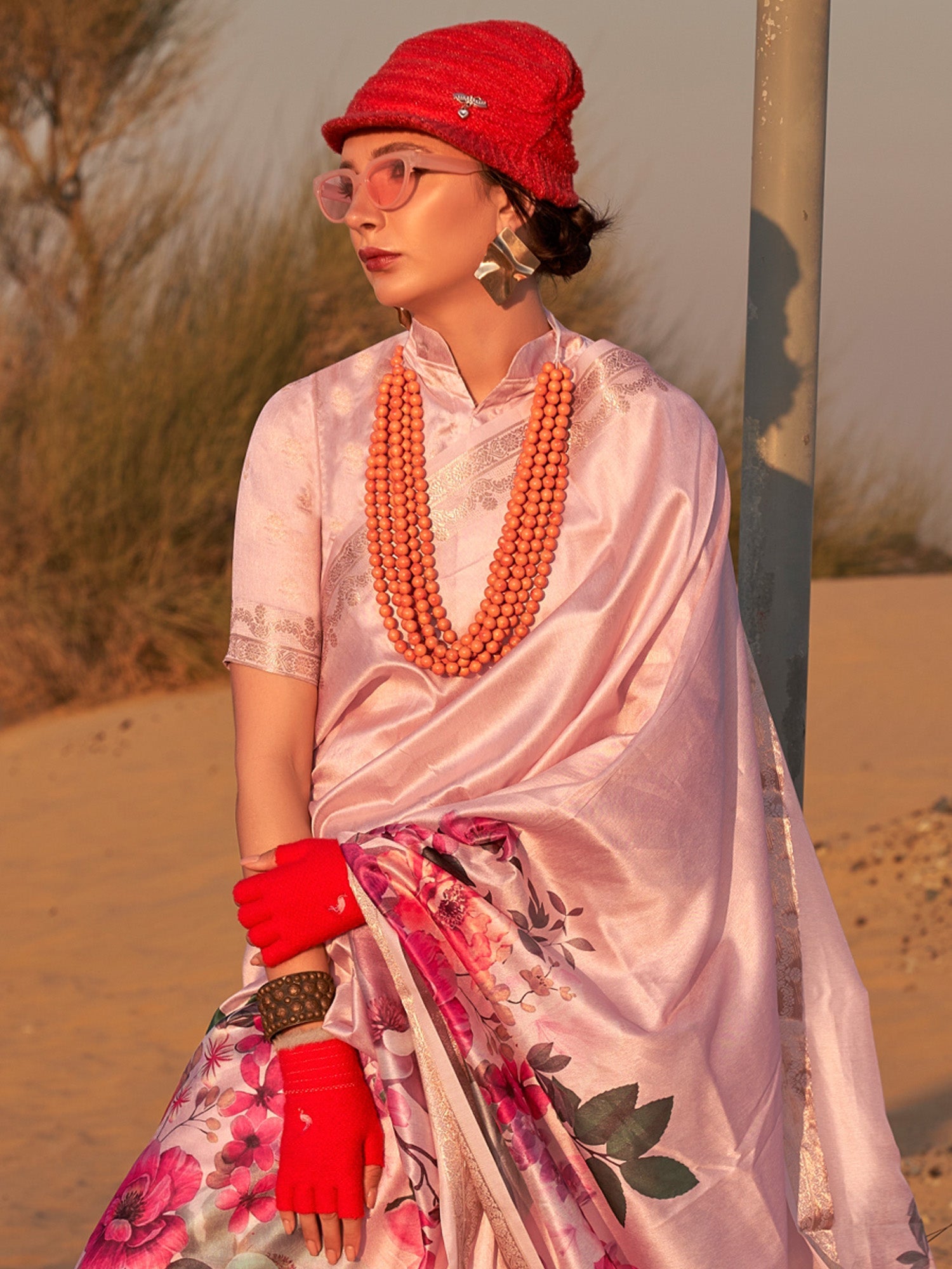 NOZ2TOZ Women's Tissue Pink Printed Designer Saree With Blouse Piece - Distacart