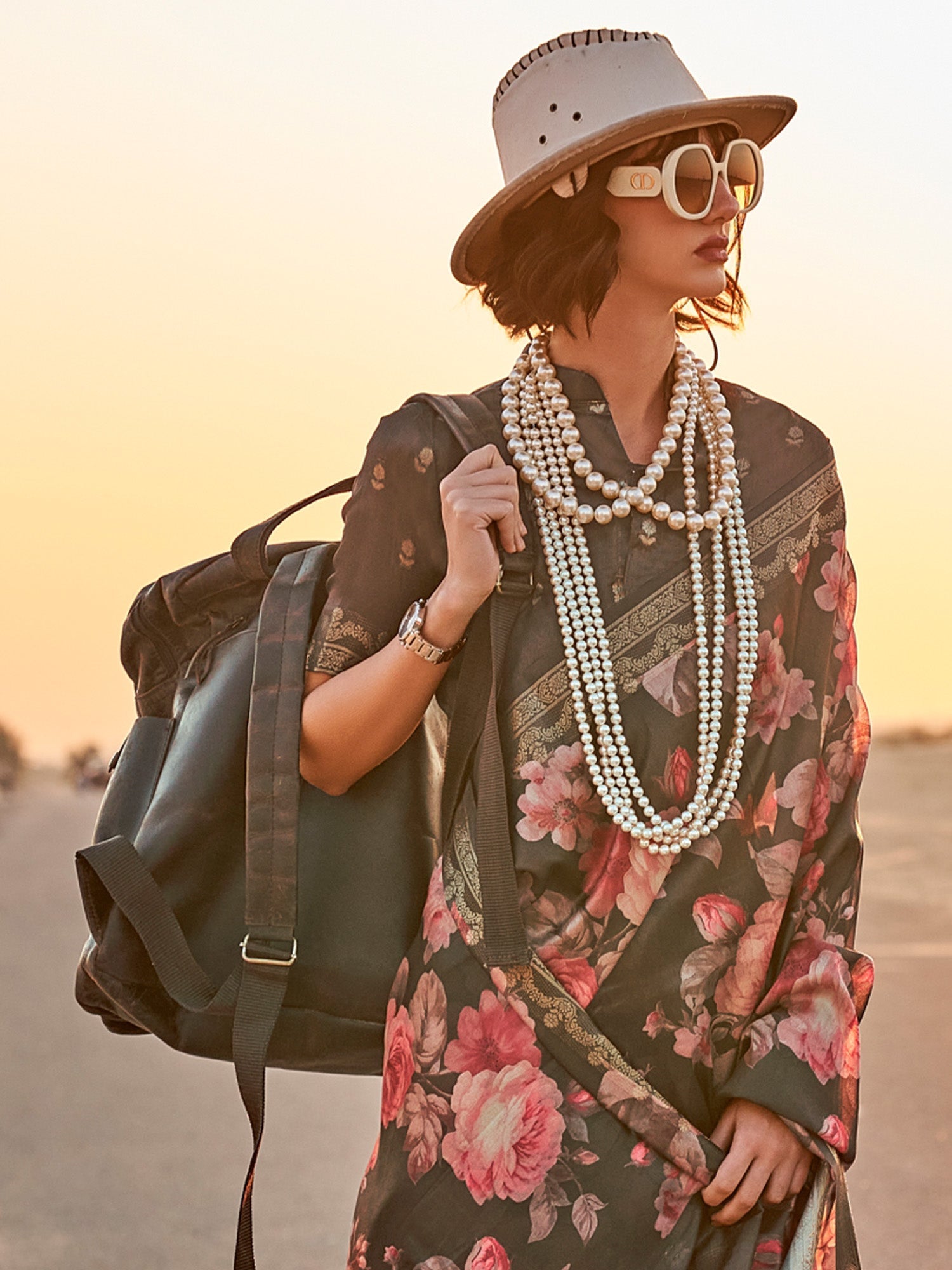 NOZ2TOZ Women's Tissue Black Printed Designer Saree With Blouse Piece - Distacart