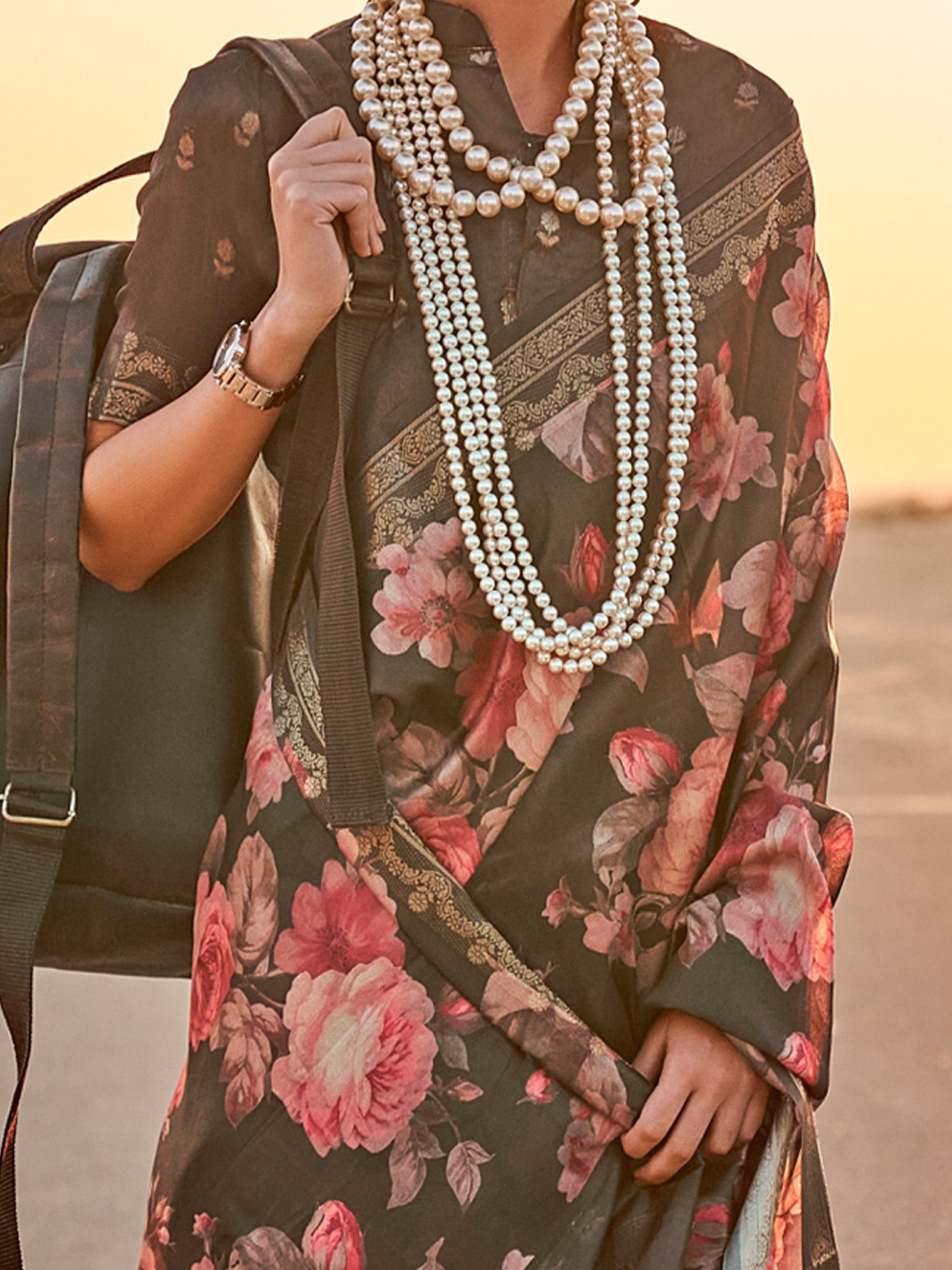 NOZ2TOZ Women's Tissue Black Printed Designer Saree With Blouse Piece - Distacart