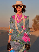 Thumbnail for NOZ2TOZ Women's Tissue Grey Printed Designer Saree With Blouse Piece - Distacart