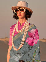 Thumbnail for NOZ2TOZ Women's Tissue Grey Printed Designer Saree With Blouse Piece - Distacart
