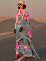 Thumbnail for NOZ2TOZ Women's Tissue Grey Printed Designer Saree With Blouse Piece - Distacart