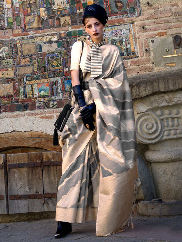 NOZ2TOZ Women's Soft Silk Grey Woven Design Designer Saree With Blouse Piece - Distacart
