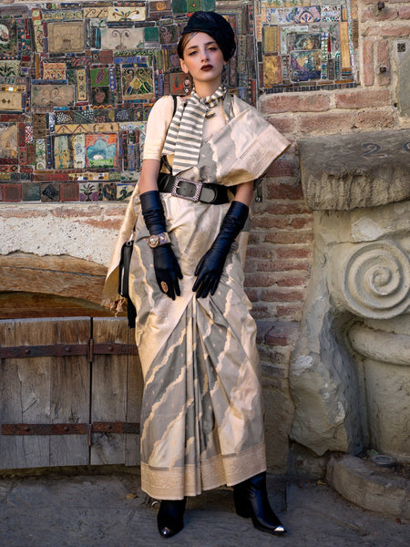 NOZ2TOZ Women's Soft Silk Grey Woven Design Designer Saree With Blouse Piece - Distacart