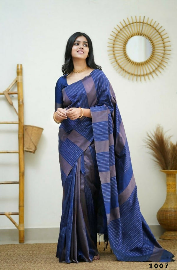 Partywear Designer Blue Banarasi Silk Fancy Saree - Starwalk - Distacart