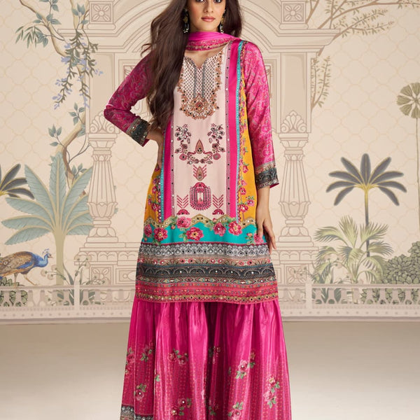 Aarshi Fashions Pink Heavy Crepe Digital Print Full Stitched Palazzo Suits - Distacart