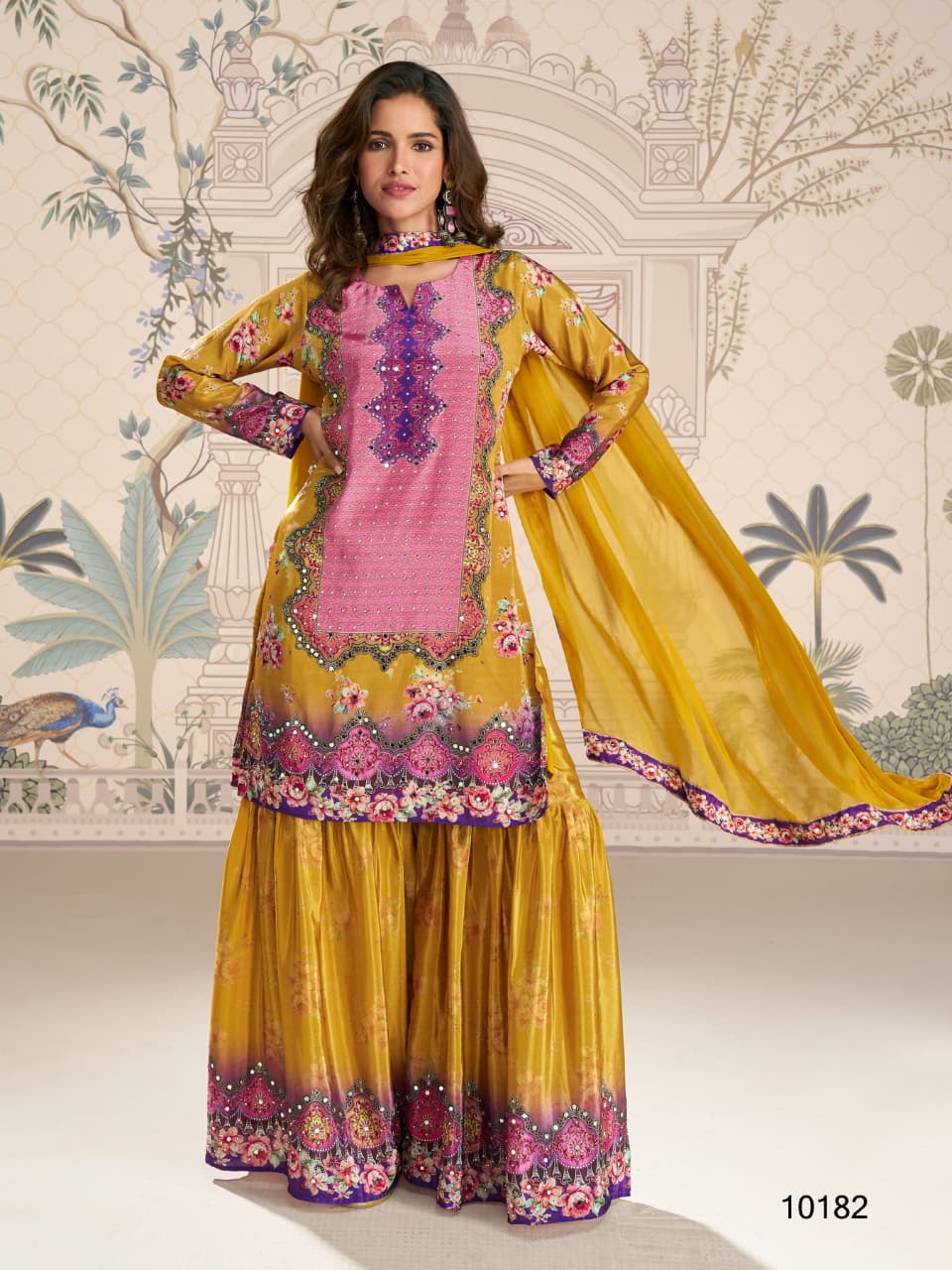 Aarshi Fashions Yellow Heavy Crepe Digital Print Full Stitched Palazzo Suits - Distacart