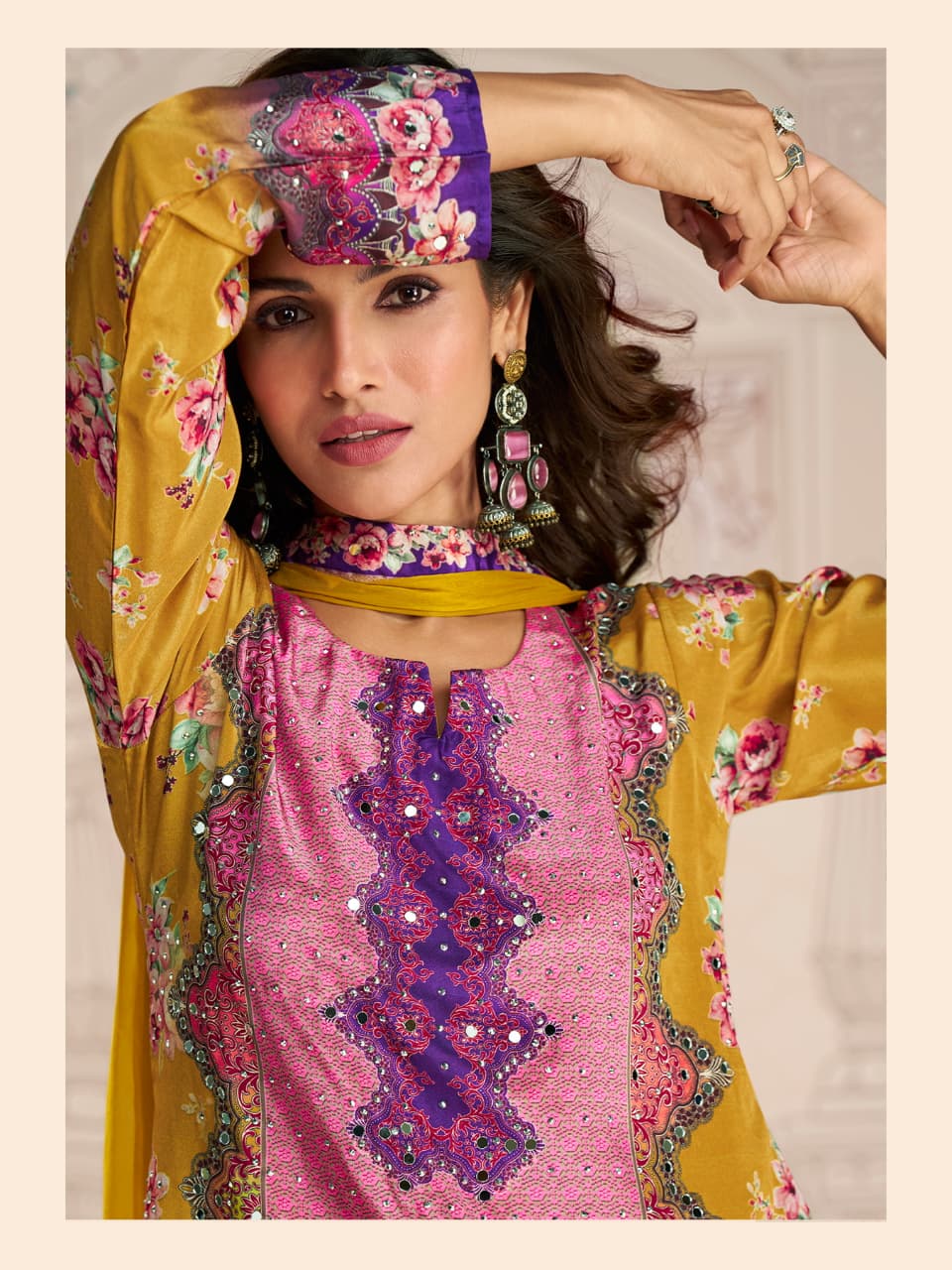 Aarshi Fashions Yellow Heavy Crepe Digital Print Full Stitched Palazzo Suits - Distacart