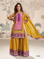 Thumbnail for Aarshi Fashions Yellow Heavy Crepe Digital Print Full Stitched Palazzo Suits - Distacart