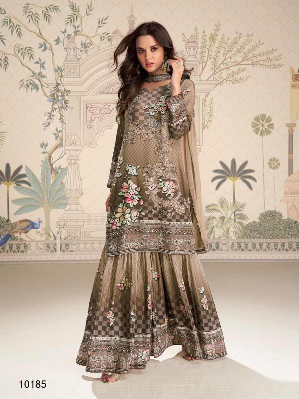 Aarshi Fashions Brown Heavy Crepe Digital Print Full Stitched Palazzo Suits - Distacart