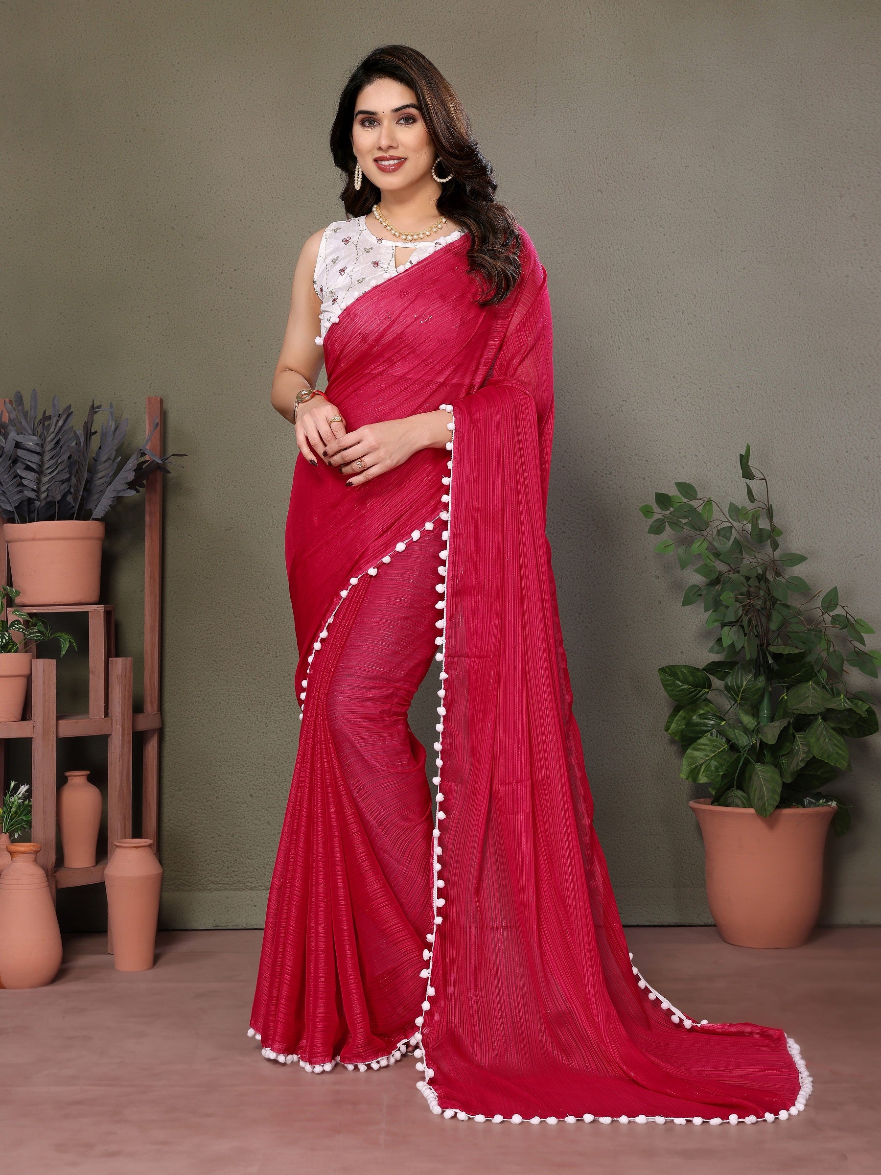 Vedant Vastram Poly Silk Embroidery Work Fancy Saree - Pink - Distacart