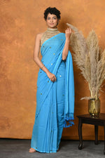 Thumbnail for Very Much Indian Pure Mul Cotton Handloom Saree - Sky Blue - Distacart