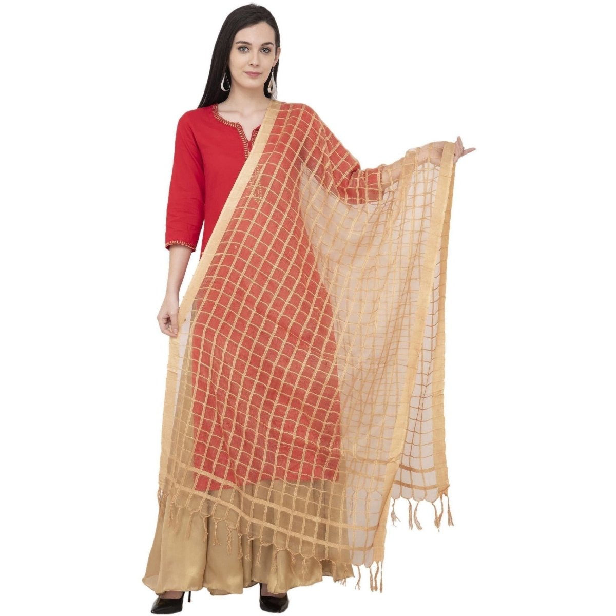 A R Silk Cotton square Regular Dupatta Color Dark Golden Dupatta or Chunni