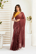 Thumbnail for Vastranavya Dark Brown Digital Printed Linen Ready To Wear Designer Saree with Unstitched Blouse - Distacart