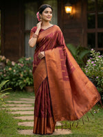 Thumbnail for Shree Shyam Fashion Maroon Silk Blend Saree - Distacart