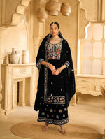 Thumbnail for Anaita Black Embroidered Velvet Stitched Plazo Suit