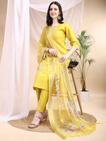 Thumbnail for Embroidered Kurta With Pant & Printed Dupatta, Yellow - Hiral Fashion - Distacart