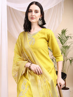 Thumbnail for Embroidered Kurta With Pant & Printed Dupatta, Yellow - Hiral Fashion - Distacart