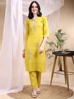 Thumbnail for Embroidered Kurta With Pant & Printed Dupatta, Yellow - Hiral Fashion - Distacart
