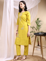 Thumbnail for Embroidered Kurta With Pant & Printed Dupatta, Yellow - Hiral Fashion - Distacart