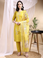 Thumbnail for Embroidered Kurta With Pant & Printed Dupatta, Yellow - Hiral Fashion - Distacart