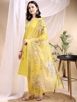 Thumbnail for Embroidered Kurta With Pant & Printed Dupatta, Yellow - Hiral Fashion - Distacart