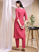 Thumbnail for Embroidered Kurta With Pant & Printed Dupatta, Pink - Hiral Fashion - Distacart
