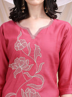 Thumbnail for Embroidered Kurta With Pant & Printed Dupatta, Pink - Hiral Fashion - Distacart