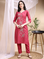 Thumbnail for Embroidered Kurta With Pant & Printed Dupatta, Pink - Hiral Fashion - Distacart