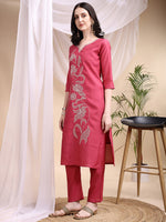 Thumbnail for Embroidered Kurta With Pant & Printed Dupatta, Pink - Hiral Fashion - Distacart