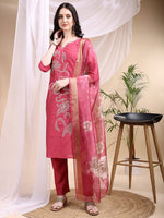 Thumbnail for Embroidered Kurta With Pant & Printed Dupatta, Pink - Hiral Fashion - Distacart