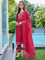 Thumbnail for Embroidered Kurta With Pant And Dupatta Set, Multicolor - Hiral Fashion - Distacart