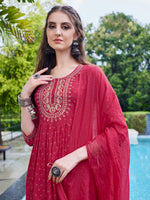 Thumbnail for Embroidered Kurta With Pant And Dupatta Set, Multicolor - Hiral Fashion - Distacart