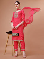 Thumbnail for Printed & Embroidered Kurta With Pant And Dupatta Set, Multicolor - Hiral Fashion - Distacart