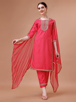 Thumbnail for Printed & Embroidered Kurta With Pant And Dupatta Set, Multicolor - Hiral Fashion - Distacart