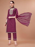 Thumbnail for Printed & Embroidered Kurta With Pant And Dupatta Set, Multicolor - Hiral Fashion - Distacart