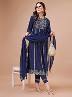 Thumbnail for Nyra Cut Embroidered Rayon Kurta With Pant & Dupatta, Multicolor - Hiral Fashion - Distacart