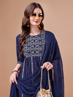 Thumbnail for Nyra Cut Embroidered Rayon Kurta With Pant & Dupatta, Multicolor - Hiral Fashion - Distacart
