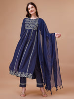 Thumbnail for Nyra Cut Embroidered Rayon Kurta With Pant & Dupatta, Multicolor - Hiral Fashion - Distacart