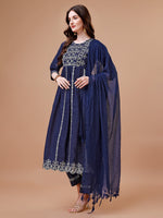 Thumbnail for Nyra Cut Embroidered Rayon Kurta With Pant & Dupatta, Multicolor - Hiral Fashion - Distacart